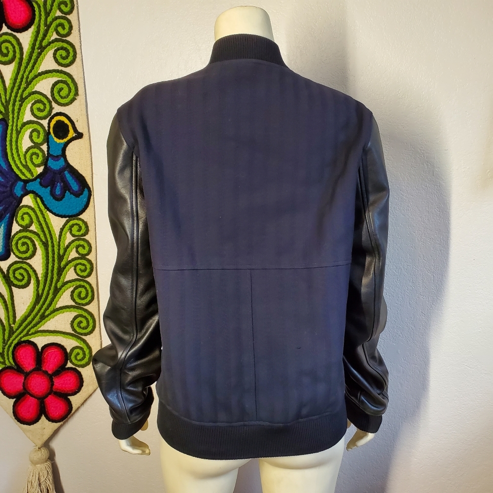 Louis W APC Navy Bomber Jacket Leather Sleeves - Picture 7 of 11